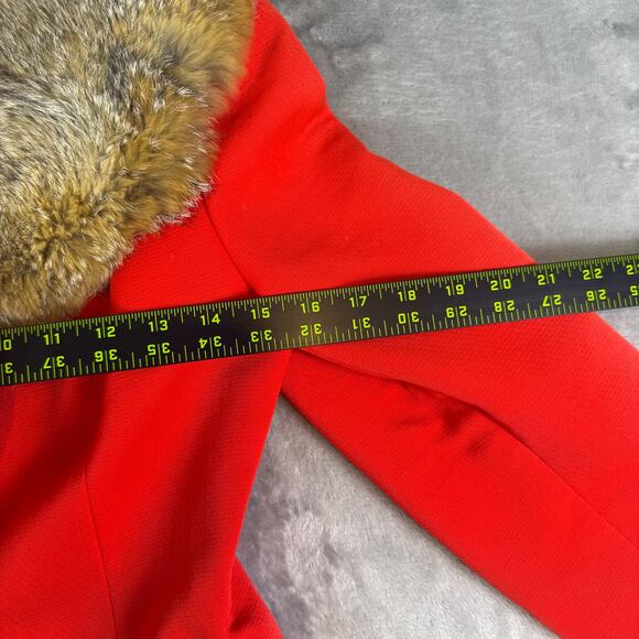 VTG L.C. Mae California Red Wool Coat Fur Trim Collar Hem Mid-Century Long XS - Picture 13 of 13